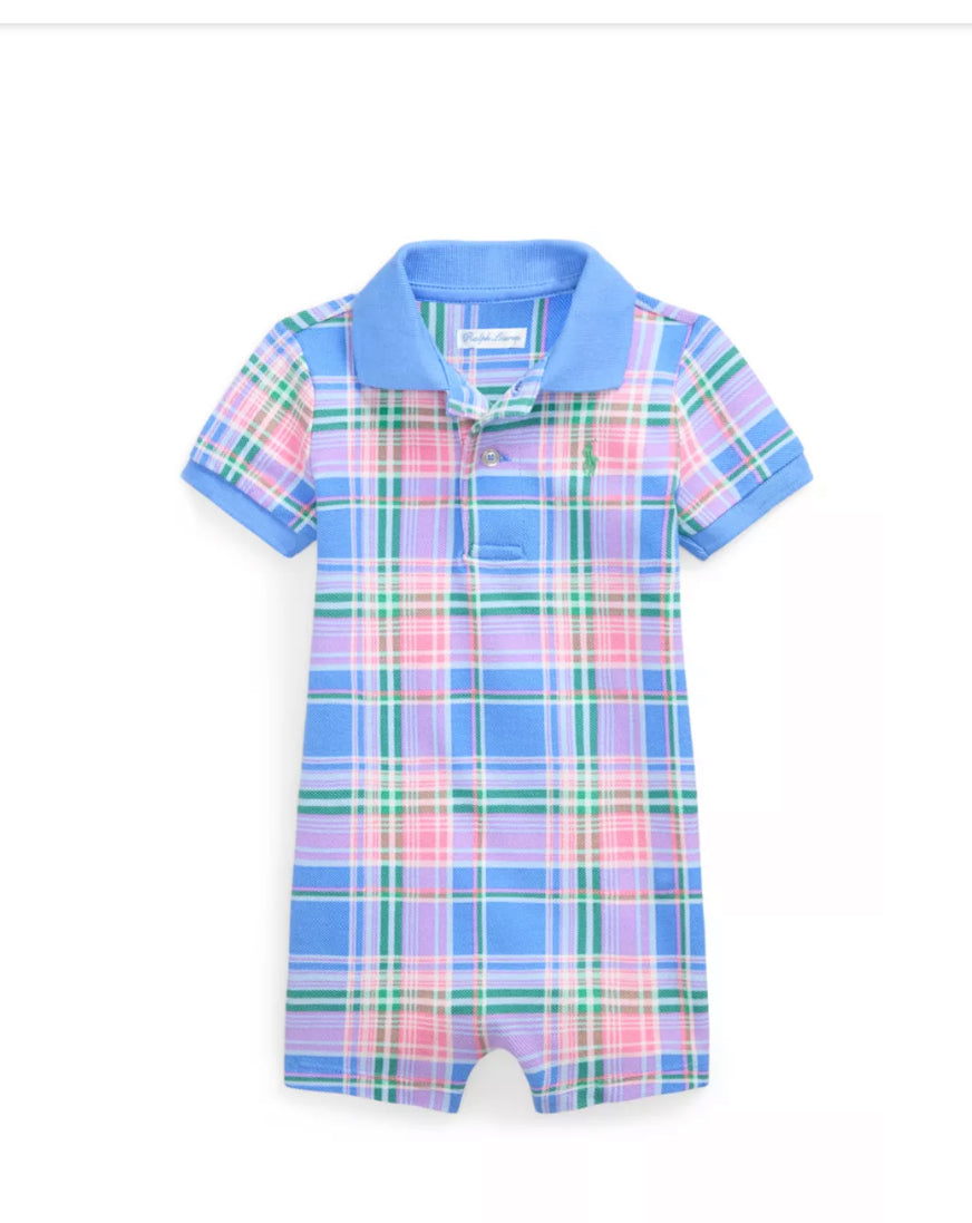 Ralph Lauren Baby Boy’s Childrenswear Plaid Printed Cotton Mesh Polo Shortall